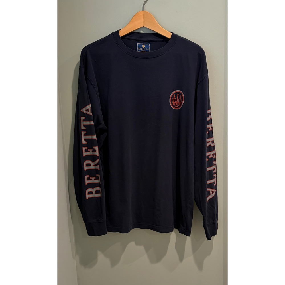 Beretta Mens Navy Blue Long Sleeve Graphic T-Shirt Logo Sleeve Print Large